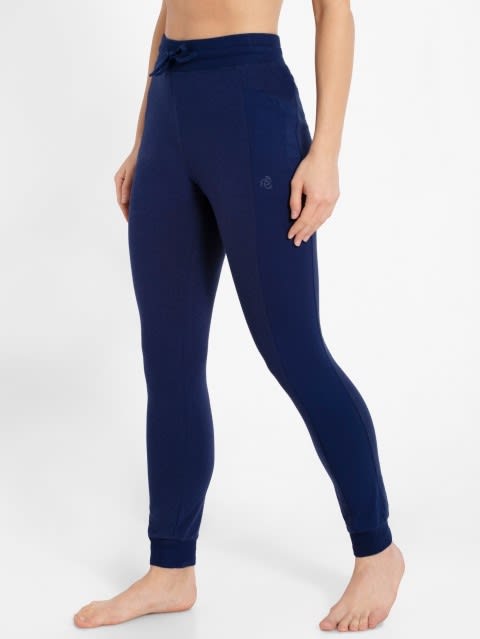 Women's Super Combed Cotton Elastane Stretch Slim Fit Joggers With Side Pockets - Imperial Blue Melange