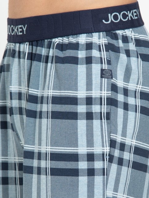Men's Tencel Micro Modal Cotton Elastane Stretch Regular Fit Checkered Sleep Shorts with Side Pockets - Light Blue Print