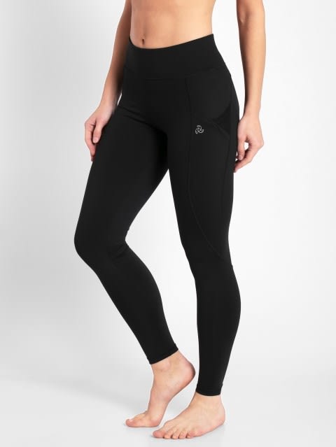 Women's Tactel Microfiber Elastane Stretch Performance Leggings with Side Pockets and Stay Dry Technology - Black