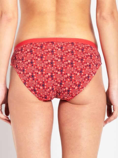 Printed Low-waist Bikini Panties with Outer Elastic - Hibiscus Red Print94