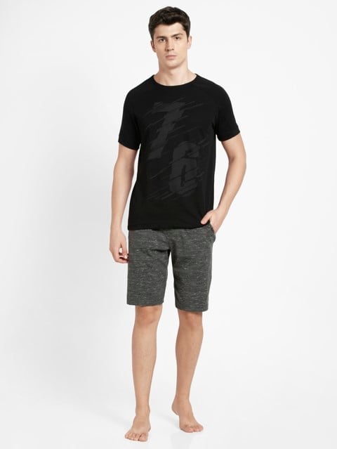 Men's Super Combed Cotton Rich Regular Fit Solid Shorts with Side Pockets - Forest Dark Grey Melange