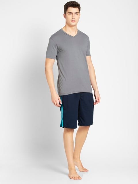 Men's Super Combed Cotton Rich Regular Fit Solid Shorts with Side Pockets - Navy & Scuba Blue