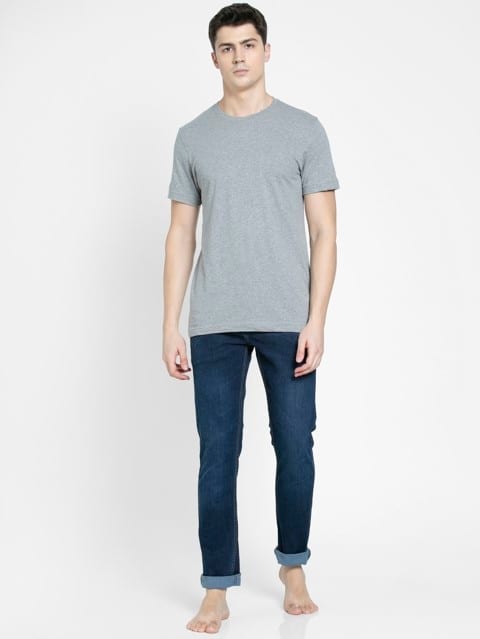 Men's Super Combed Cotton Sleeved Inner T-Shirt with Extended Length for Easy Tuck - Grey Melange