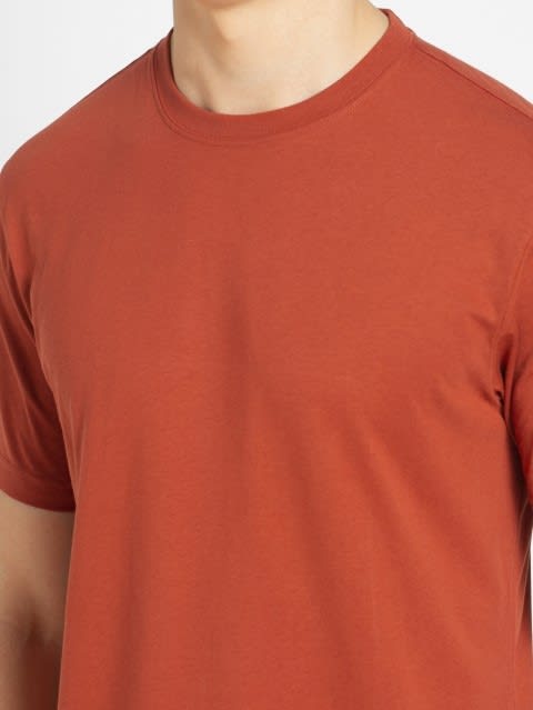 Men's Super Combed Cotton Rich Solid Round Neck Half Sleeve T-Shirt - Cinnabar