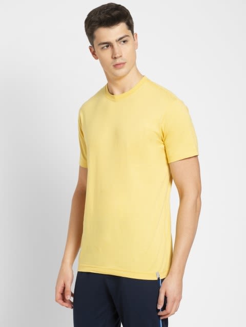 Men's Super Combed Cotton Rich Solid Round Neck Half Sleeve T-Shirt - Corn Silk