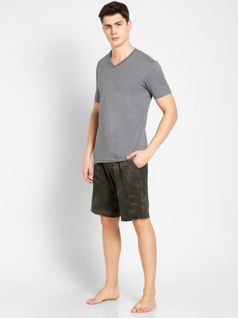 Deep Olive Print Straight fit shorts
