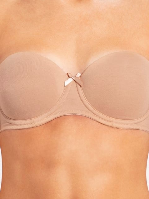 Women's Under-Wired Padded Super Combed Cotton Elastane Stretch Full Coverage Multiway Styling Strapless Bra with Ultra-Grip Support Band - Dark Skin