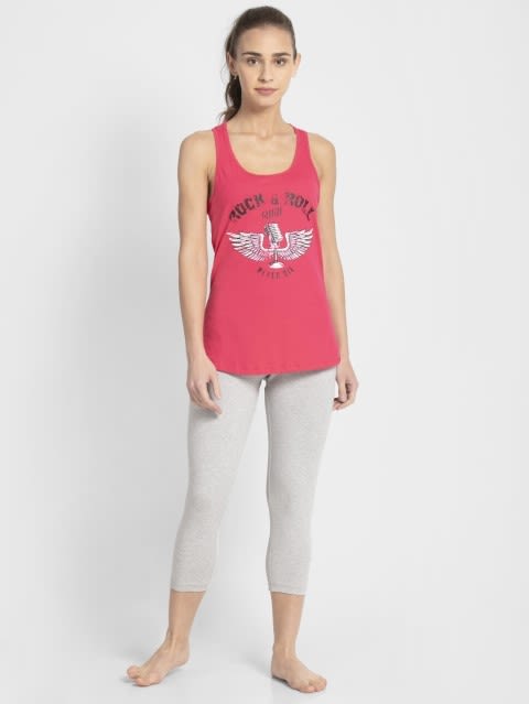 Women's Super Combed Cotton Graphic Printed Racerback Styled Tank Top - Ruby