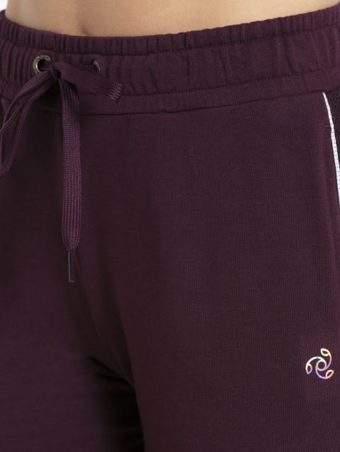Women's Super Combed Cotton Elastane Stretch French Terry Straight Fit Trackpants with Side Pockets - Wine Tasting