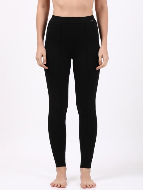 Women's Rayon Nylon Elastane Stretch Treggings with Side Zipper Pockets - Black