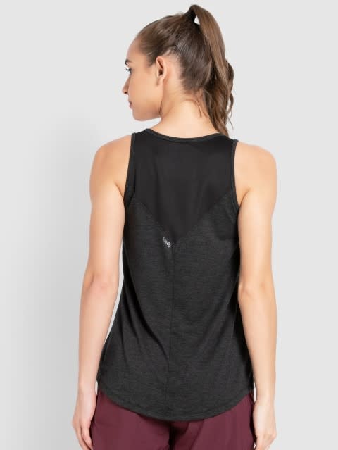 Women's Microfiber Fabric Graphic Printed Tank Top With Breathable Mesh and Stay Dry Treatment - Black