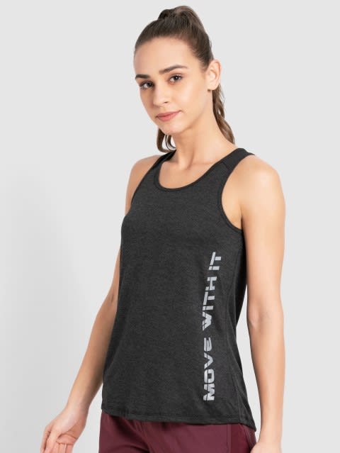 Women's Microfiber Fabric Graphic Printed Tank Top With Breathable Mesh and Stay Dry Treatment - Black