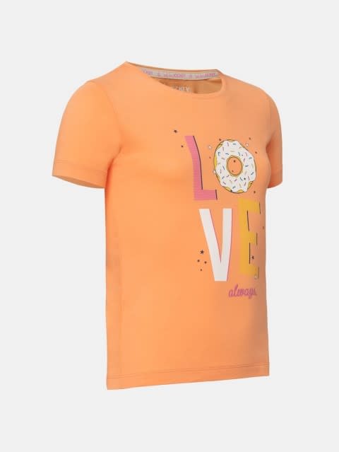 Girl's Super Combed Cotton Graphic Printed Relaxed Fit Short Sleeve T-Shirt - Coral Reef