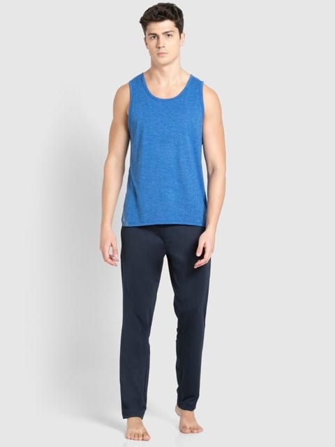 Men's Micro Touch Single Jersey Polyester Solid Low Neck Tank Top With Stay Fresh Treatment - Move Blue