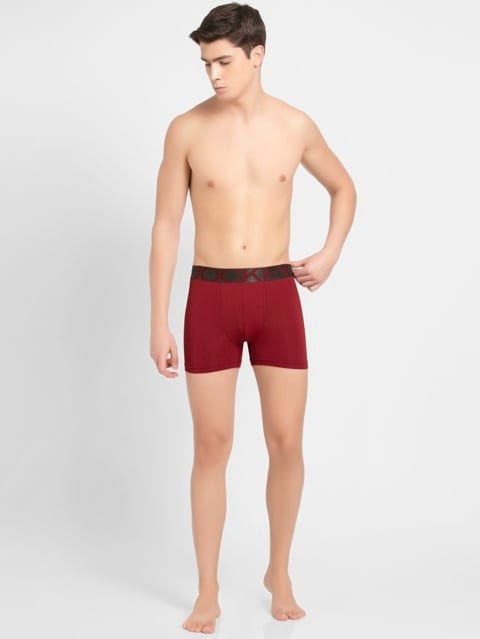 Men's Tactel Microfiber Elastane Stretch Solid Trunk with Moisture Move Treatment - Red Pepper