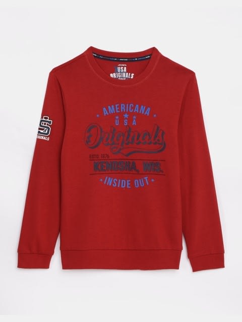 Boy's Super Combed Cotton Rich Graphic Printed Sweatshirt with Ribbed Cuff - Cherry Cobbler