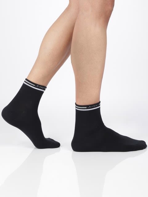 Men's Compact Cotton Stretch Ankle Length Socks with Stay Fresh Treatment - Black