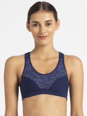 Imperial Blue Assorted Prints Racer back Padded Active Bra