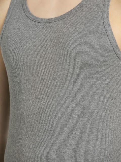 Men's Super Combed Cotton Rib Round Neck Sleeveless Vest with Stay Fresh Properties - Mid Grey Melange