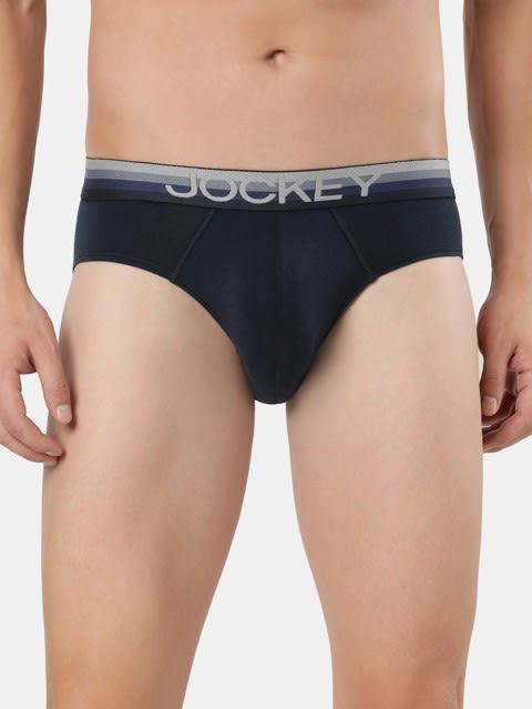Men's Super Combed Cotton Elastane Stretch Solid Brief with Ultrasoft Waistband - Navy