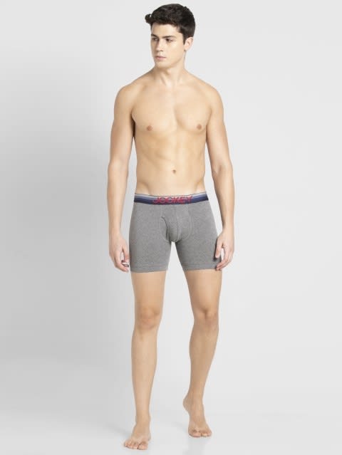 Men's Super Combed Cotton Elastane Stretch Solid Boxer Brief with Ultrasoft Waistband - Mid Grey Melange