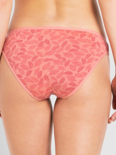 Women's Medium Coverage Micro Modal Elastane Stretch Mid Waist Bikini With Exposed Waistband - Peach Blossom Printed
