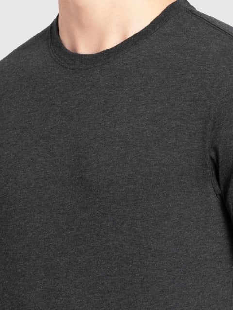 Men's Super Combed Cotton Rich Solid Round Neck Half Sleeve T-Shirt - Black Melange