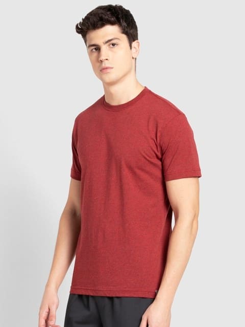 Men's Super Combed Cotton Rich Solid Round Neck Half Sleeve T-Shirt - Red Melange