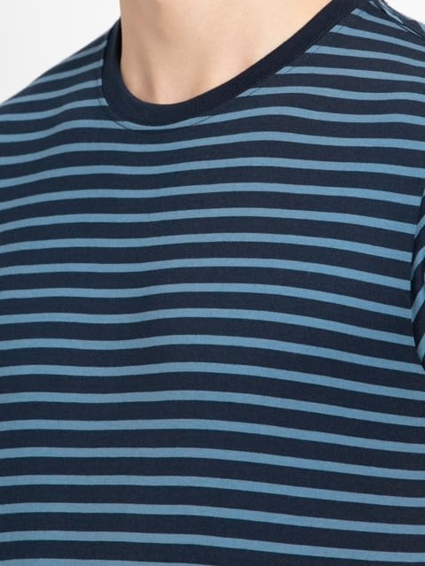 Striped Round Neck Half Sleeve T-Shirt for Men - Navy & Steller