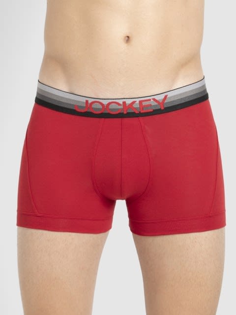 Men's Super Combed Cotton Elastane Stretch Solid Trunk with Ultrasoft Waistband - Chilli Pepper