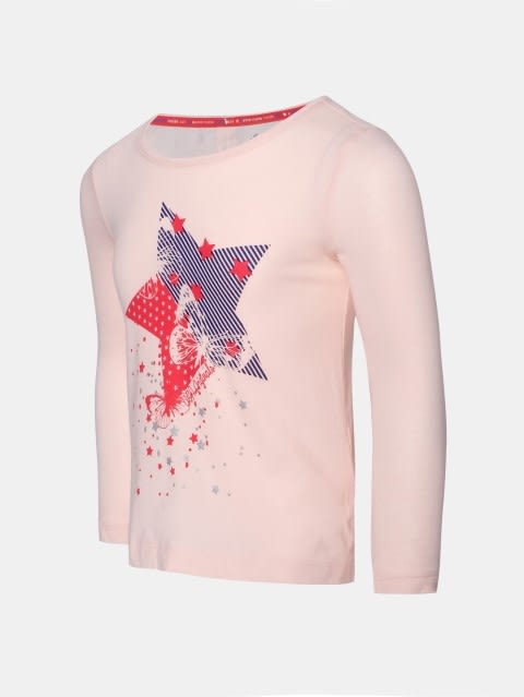 Girl's Super Combed Cotton Graphic Printed Regular Fit Full Sleeve T-Shirt - Ballet Pink