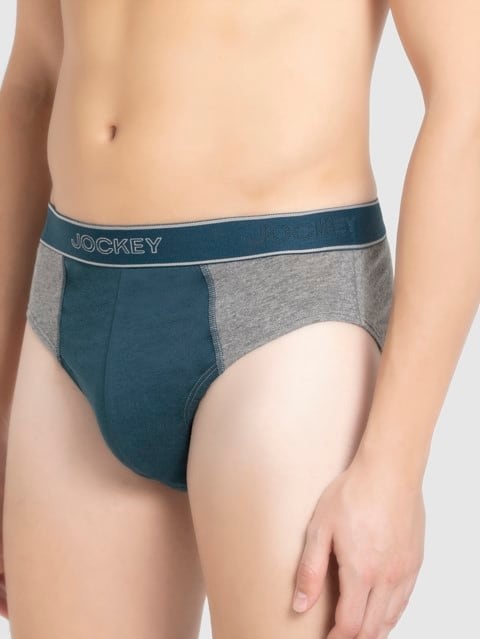 Men's Super Combed Cotton Solid Brief with Stay Fresh Properties - Mid Grey Mel & Reflecting Pond