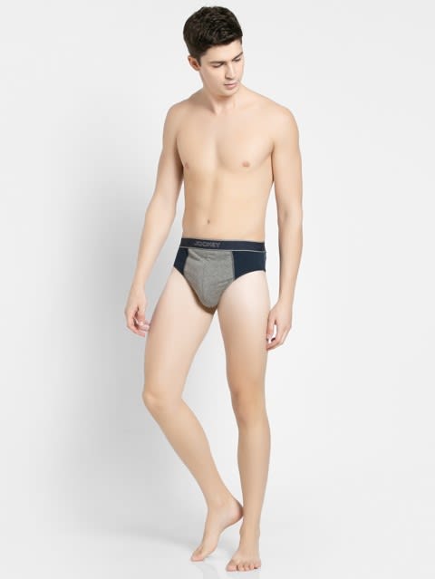 Men's Super Combed Cotton Solid Brief with Stay Fresh Properties - Navy & Mid Grey Melange