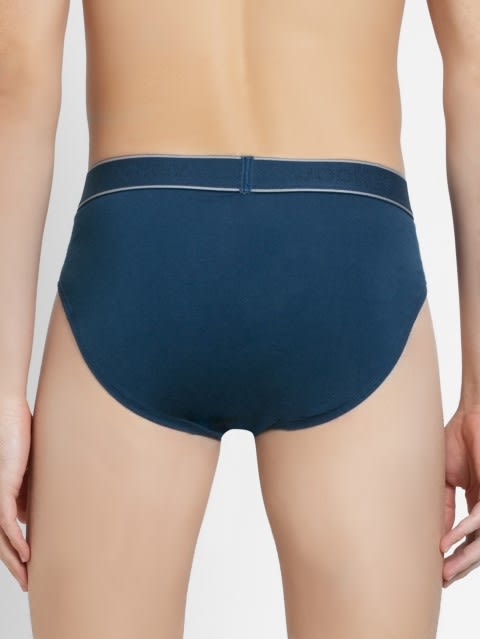 Men's Super Combed Cotton Solid Brief with Stay Fresh Properties - Poseidon & Mid Grey Mel