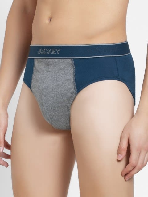 Men's Super Combed Cotton Solid Brief with Stay Fresh Properties - Poseidon & Mid Grey Mel