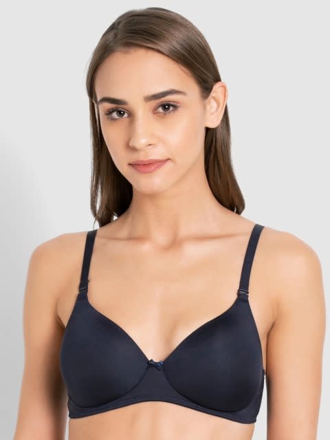Women's Wirefree Padded Microfiber Nylon Elastane Stretch Full Coverage Multiway Styling T-Shirt Bra with Magic Under Cup - Navy Blazer