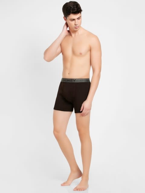 Men's Super Combed Cotton Rib Solid Boxer Brief with Ultrasoft Waistband - Brown