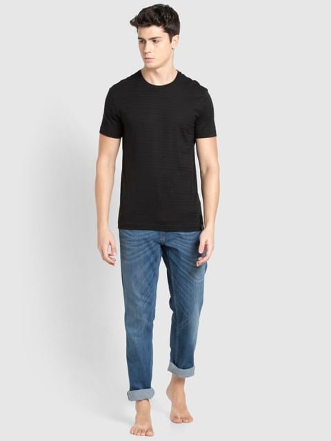 Men's Super Combed Supima Cotton Solid Round Neck Half Sleeve T-Shirt - Black