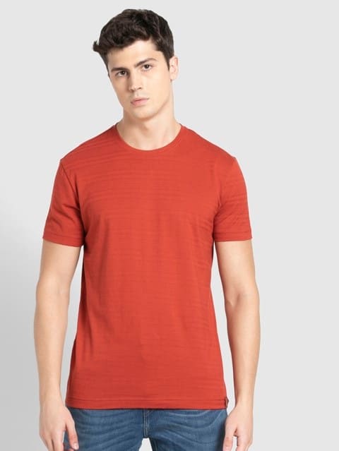 Men's Super Combed Supima Cotton Solid Round Neck Half Sleeve T-Shirt - Cinnabar