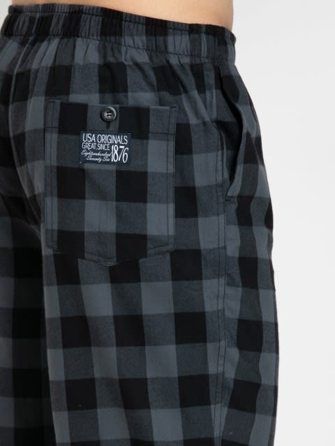 Men's Super Combed Mercerized Cotton Woven Fabric Regular Fit Checkered Bermuda with Side Pockets - Charcoal & Black