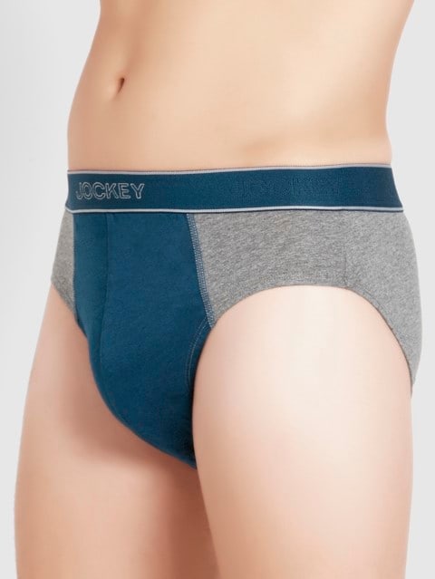 Men's Super Combed Cotton Solid Brief with Stay Fresh Properties - Mid Grey Melange & Poseidon(Pack of 2)
