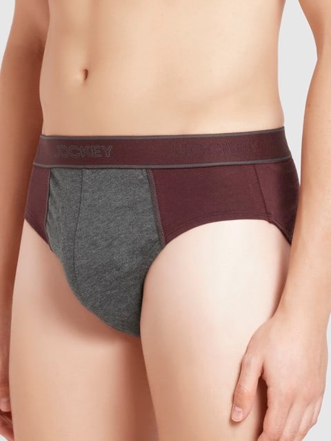 Men's Super Combed Cotton Solid Brief with Stay Fresh Properties - Mauve Wine & Charcoal Melange(Pack of 2)
