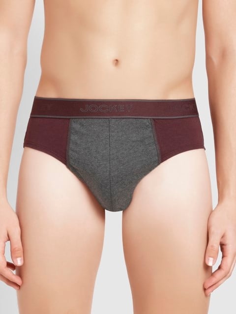 Men's Super Combed Cotton Solid Brief with Stay Fresh Properties - Mauve Wine & Charcoal Melange(Pack of 2)