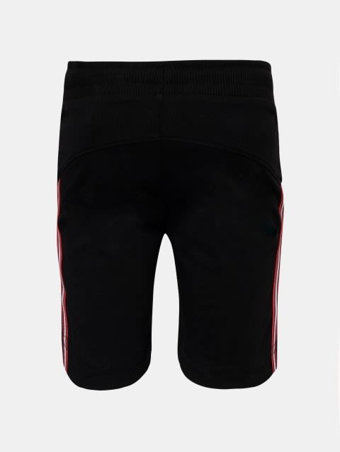 Boy's Super Combed Cotton Rich Solid Shorts with Side Pockets and Contrast Side Tape - Black