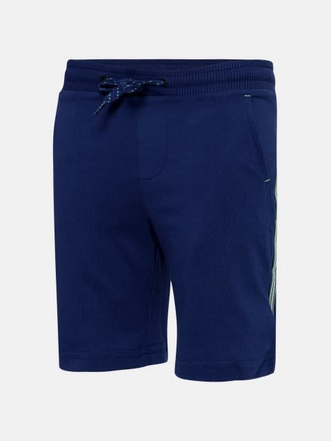 Boy's Super Combed Cotton Rich Solid Shorts with Side Pockets and Contrast Side Tape - Blue Depth