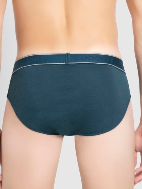 Men's Super Combed Cotton Solid Brief with Stay Fresh Properties - Reflecting Pond & Mid Grey Melange