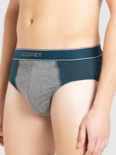 Men's Super Combed Cotton Solid Brief with Stay Fresh Properties - Reflecting Pond & Mid Grey Melange