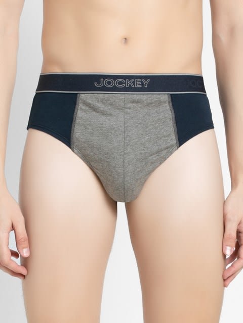 Men's Super Combed Cotton Solid Brief with Stay Fresh Properties - Navy & Mid Grey Melange(Pack of 2)