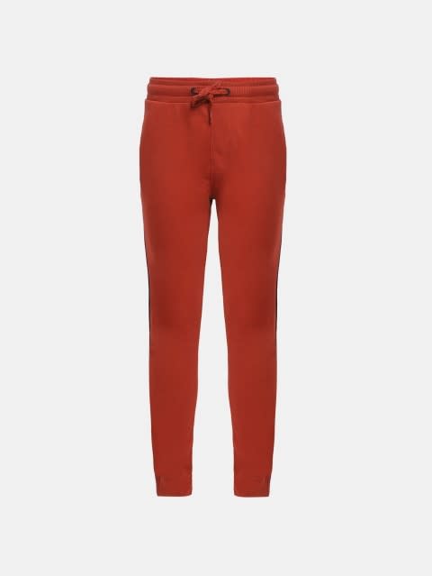 Boy's Super Combed Cotton Rich Solid Trackpants with Side Pockets and Contrast Side Taping - Cinnabar