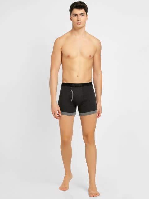 Men's Super Combed Cotton Rib Solid Boxer Brief with Stay Fresh Properties - Black Melange & Mid Grey
